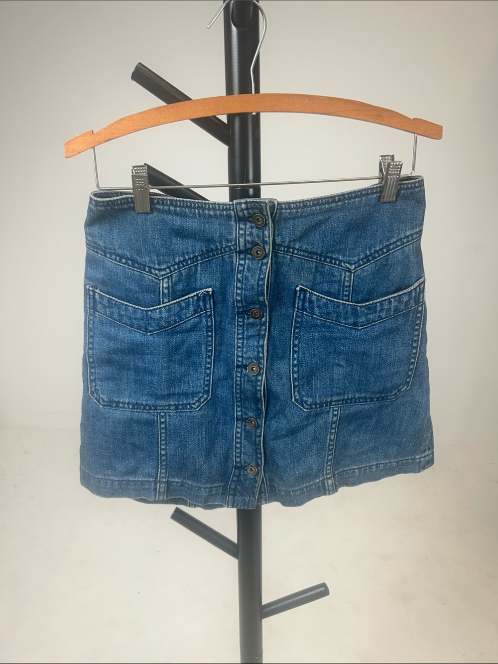 Free People Blue Button-Front Denim Mini Skirt